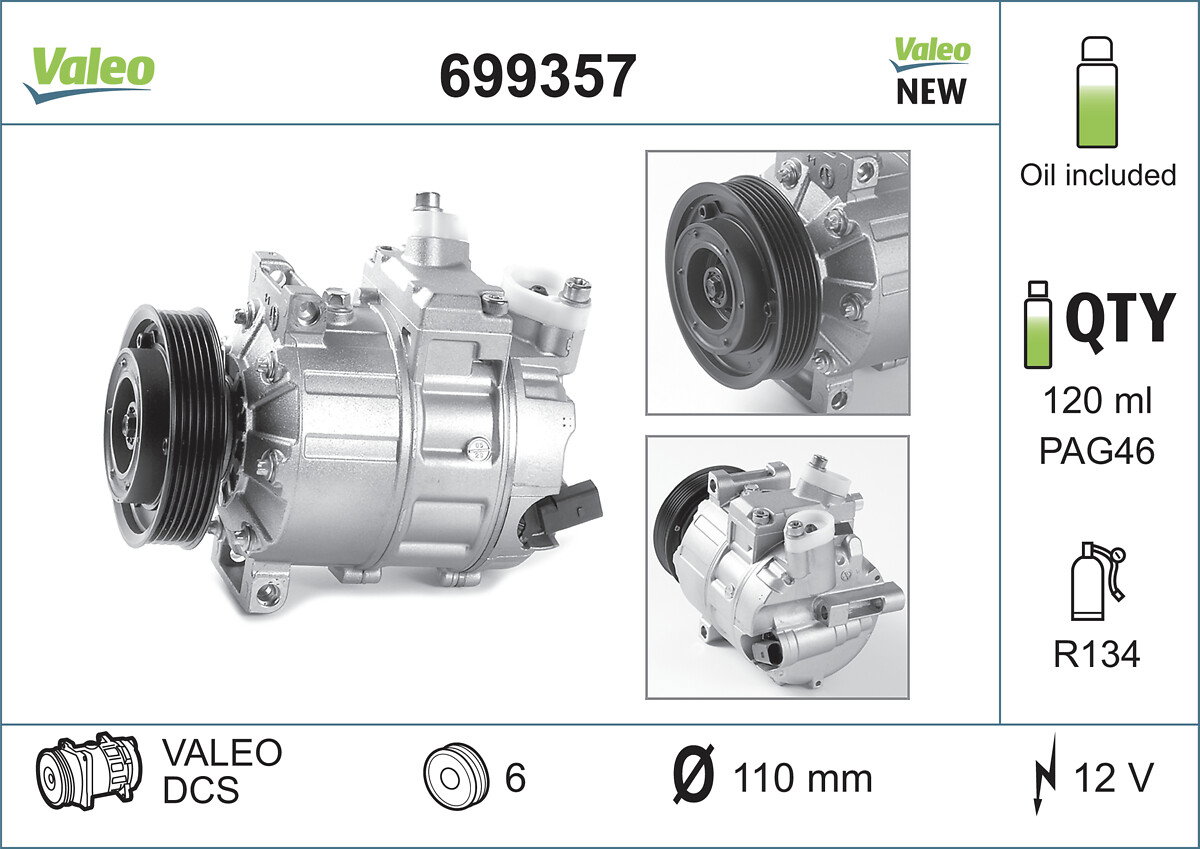 Compresseur, climatisation VALEO ORIGINS - TECHNOLOGIE D'ORIGINE