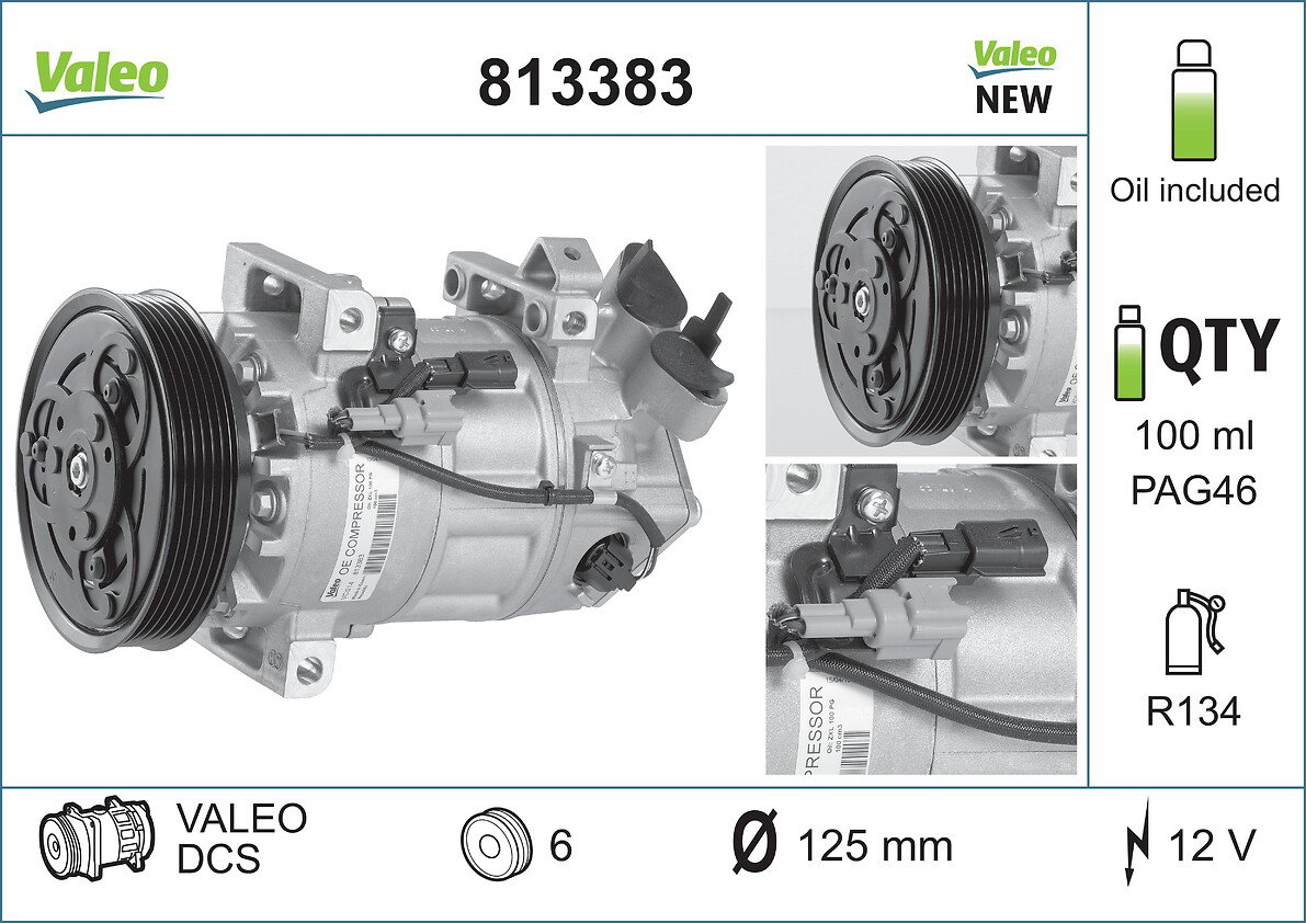 Compresseur, climatisation VALEO ORIGINS TECHNOLOGIE D'ORIGINE