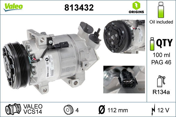 Compresseur, climatisation VALEO ORIGINS TECHNOLOGIE D'ORIGINE